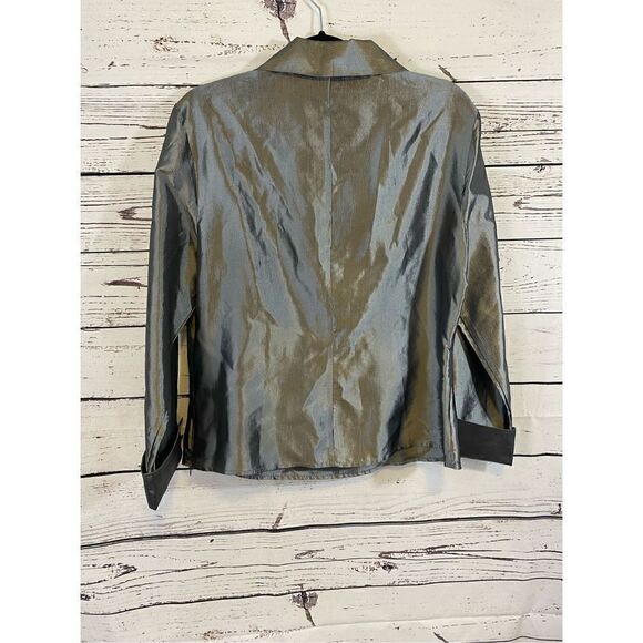 Signature by Larry Levine Silver Holiday Blouse Size Medium - Picture 5 of 7